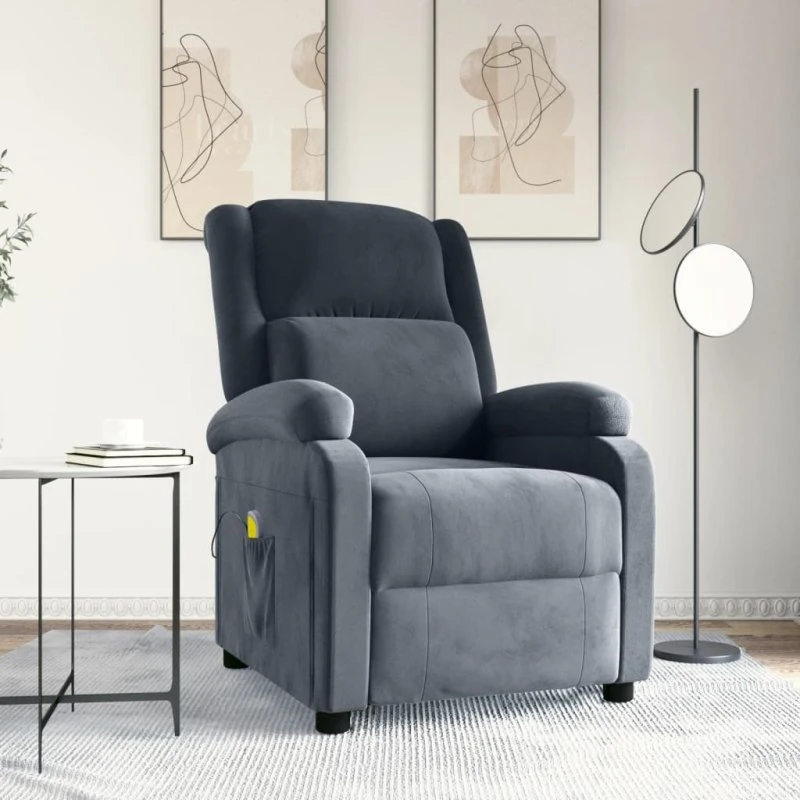 vidaXL Massagestol Velour Mørkegrå