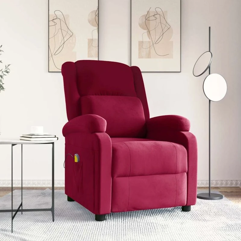 vidaXL Massagestol Velour Vinrød
