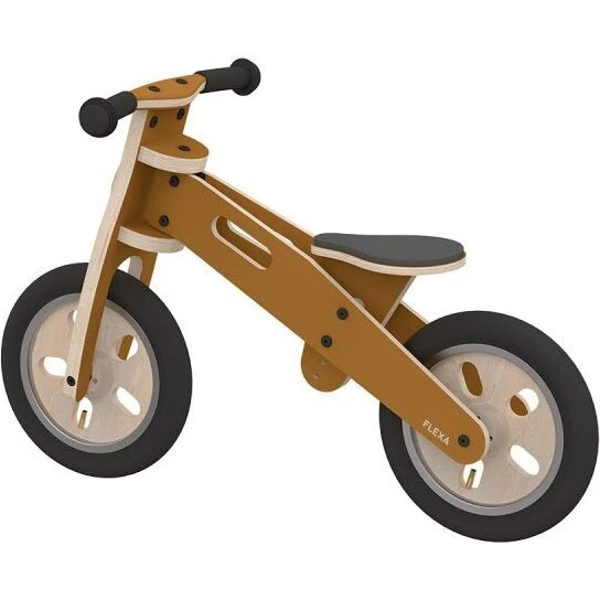 FLEXA Løbecykel i træ, Mustard – justerbart sæde 39–45 cm