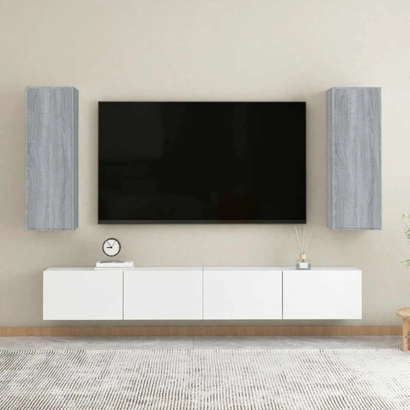 vidaXL 2 stk. tv-skabe 30,5x30x90 cm konstrueret træ grå sonoma-eg
