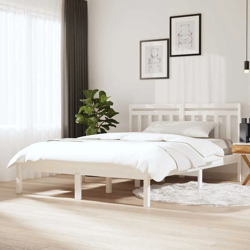 vidaXL Sengeramme 135x190 cm dobbelt massivt træ hvid