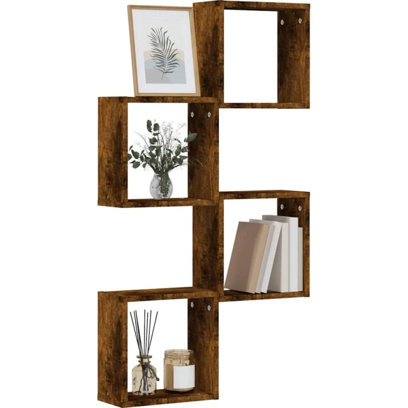 vidaXL 4 stk. væghylder 30x15x30 cm røget egetræ kubeformet
