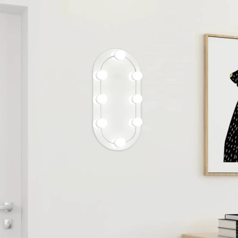 vidaXL Spejl med LED-lamper 40x20 cm ovalt glas