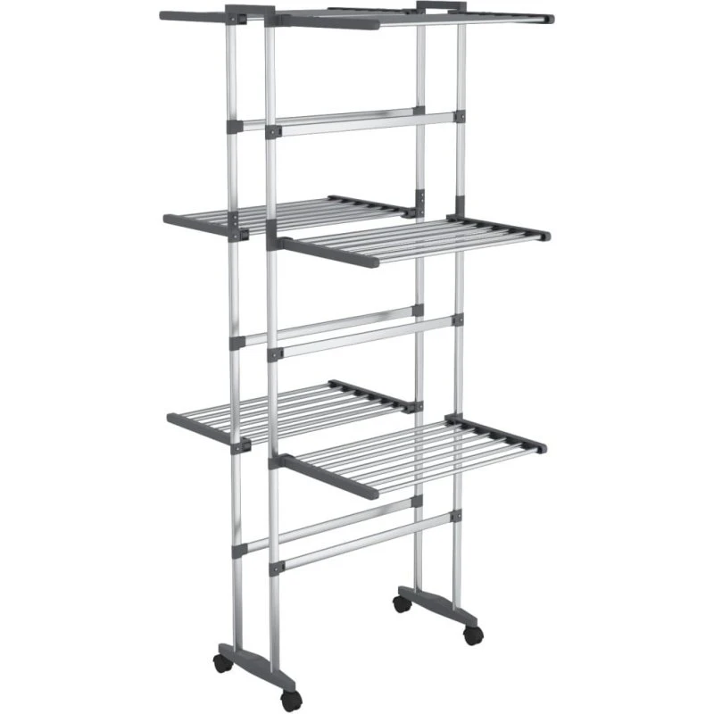 vidaXL tørrestativ 3 niveauer med hjul 60x70x129 cm sølv