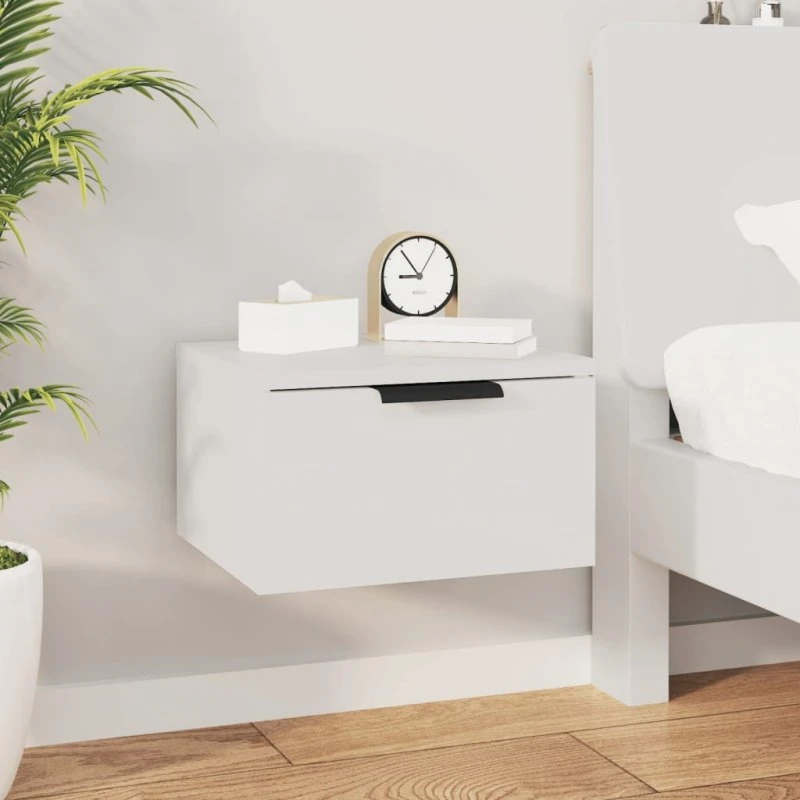 Væghængt sengebord 34x30x20 cm – Hvid højglans