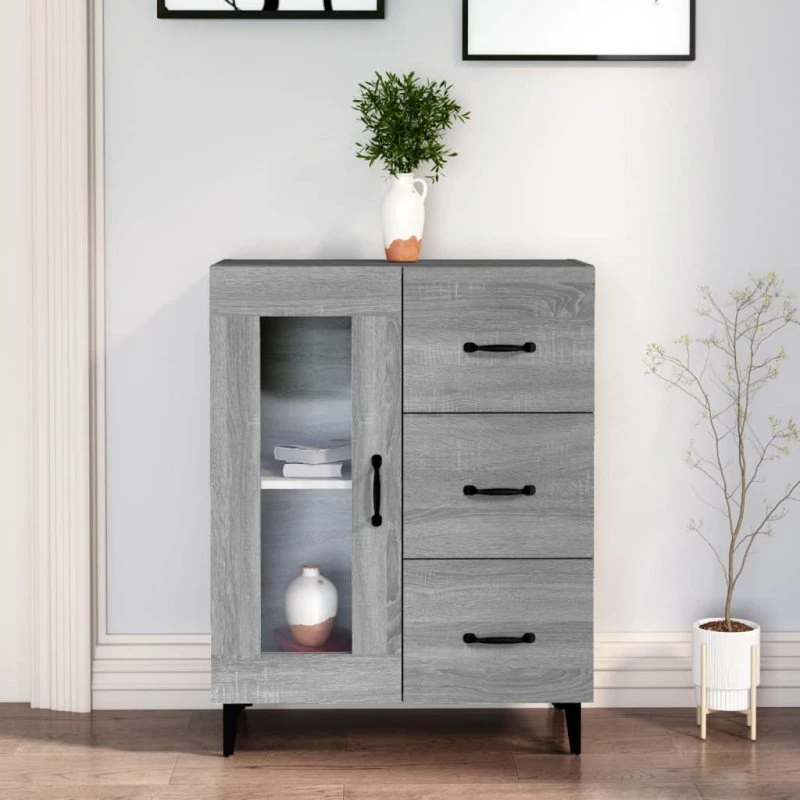 vidaXL Skænk 69,5x34x90 cm Konstrueret Træ Grå Sonoma-Ege