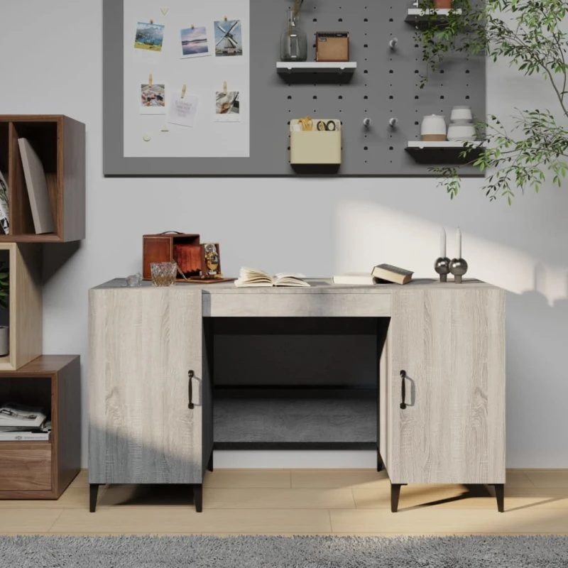 vidaXL Skrivebord 140x50x75 cm Konstrueret Træ Grå Sonoma-Eg