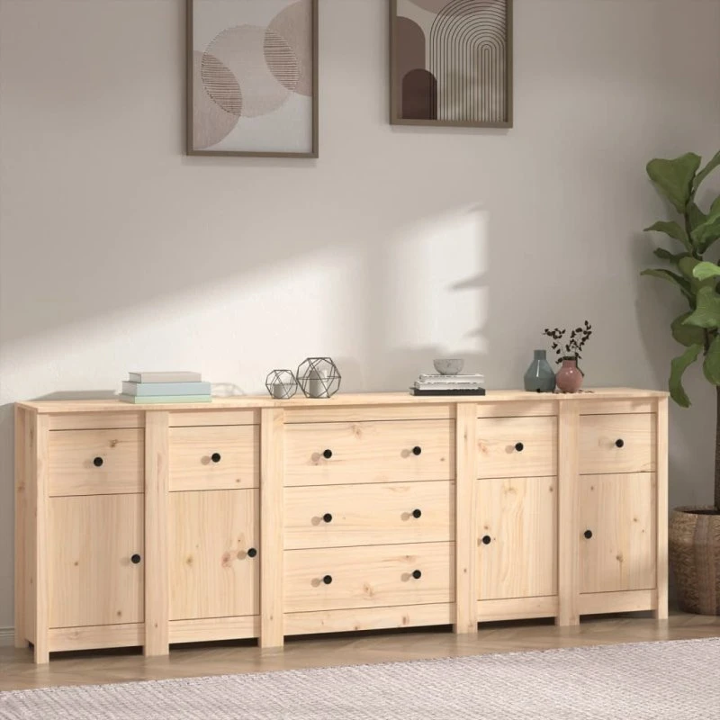 Skænk 230X35X80 cm Massivt Fyrretræ - Hvid