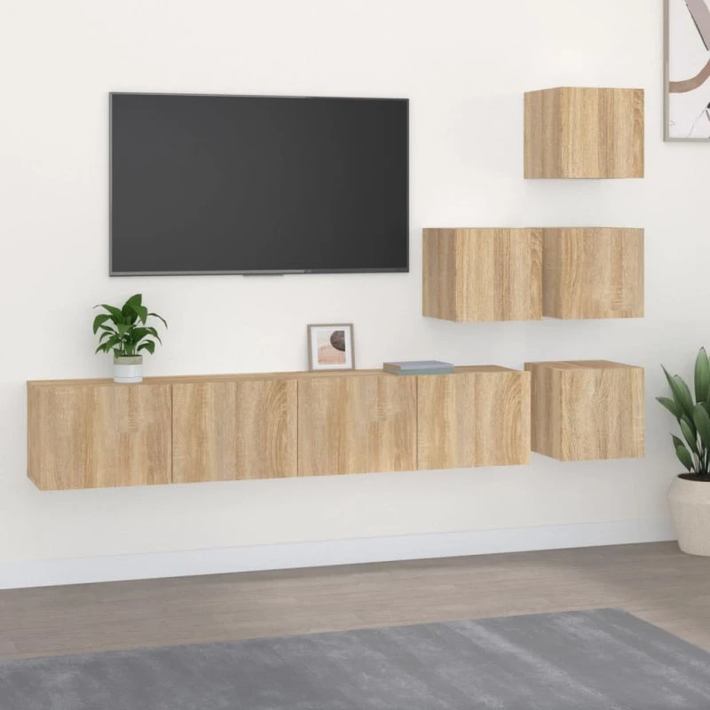 vidaXL Væghængt tv-bord 37x37x72 cm konstrueret træ sonoma-eg
