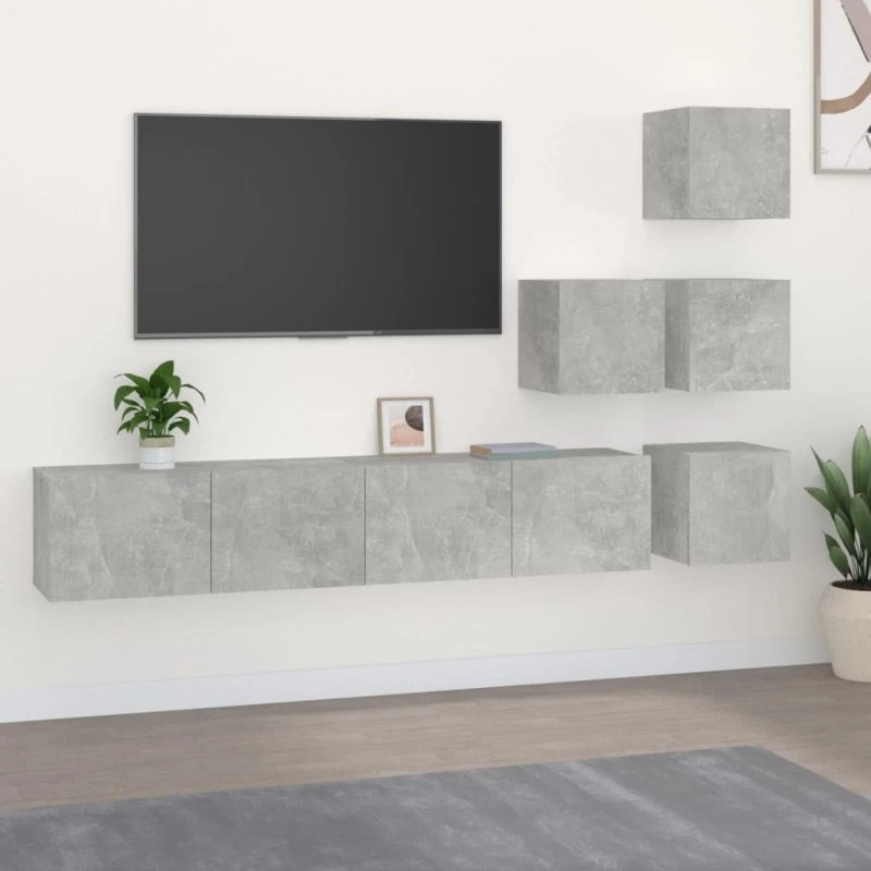 vidaXL Væghængt tv-bord 37x37x72 cm konstrueret træ betongrå
