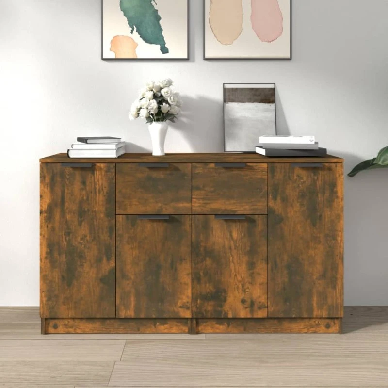 vidaXL Skænke 2 stk. 60x30x70 cm Konstrueret Træ Røget Egetræsfarve