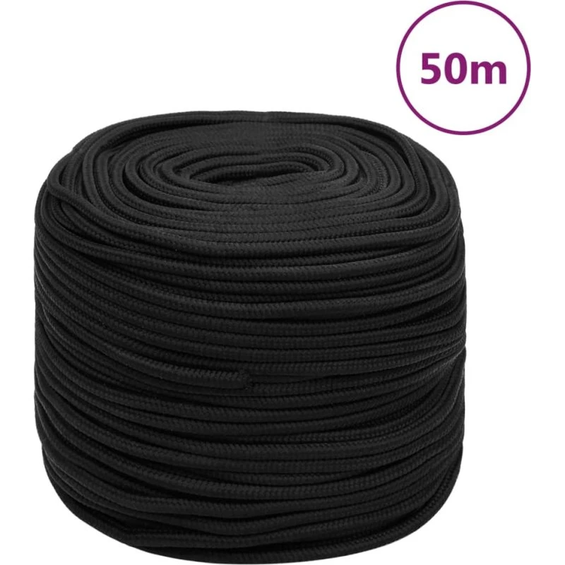 vidaXL Tovværk 10 mm 50 m sort polypropylen