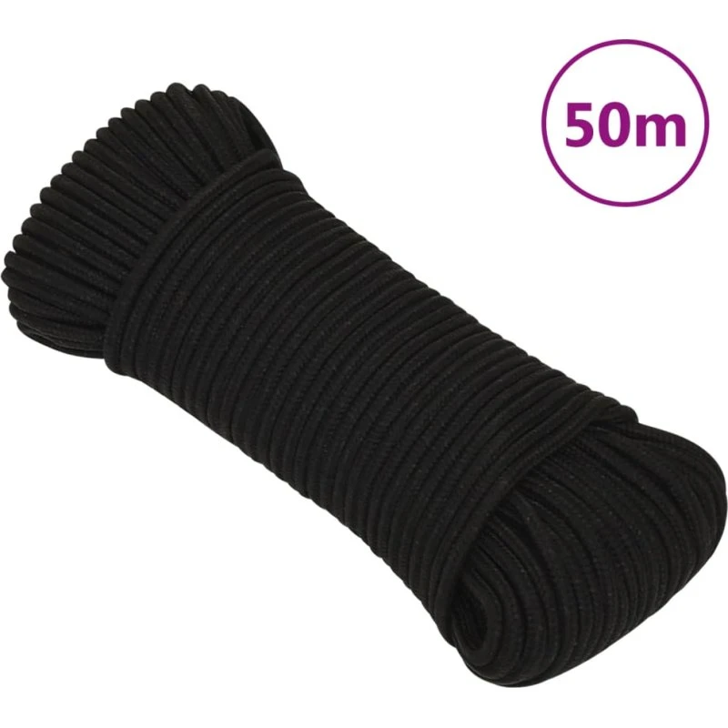 vidaXL arbejdsreb 4 mm, 50 m, polyester, sort