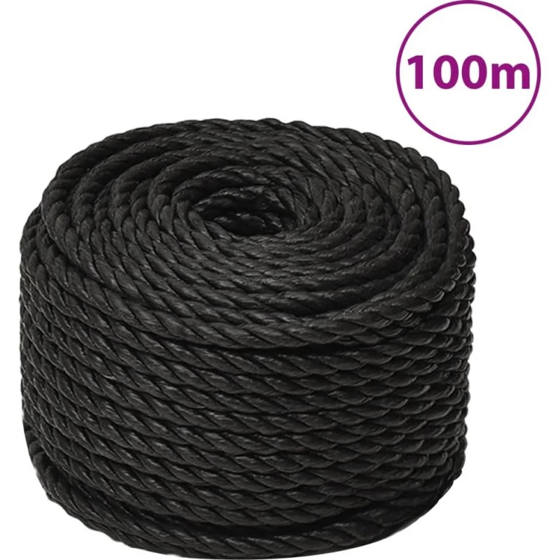 vidaXL arbejdsreb 16 mm 100 m sort