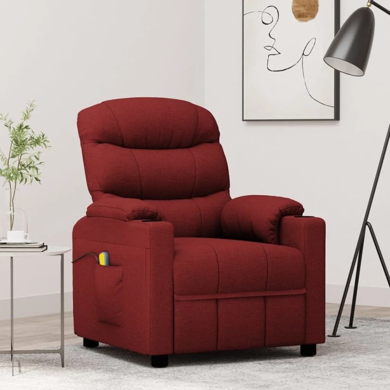 vidaXL Massagestol Stof Vinrød