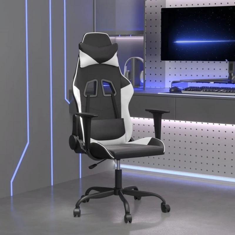 vidaXL Gamingstol med massagefunktion, kunstlæder sort/hvid