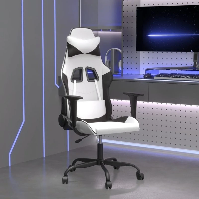 vidaXL Gamingstol med massagefunktion, hvid og sort