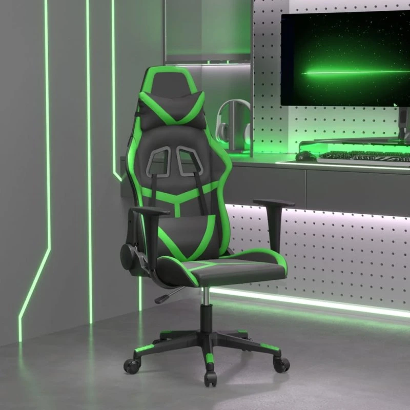 vidaXL Gamingstol med massage, kunstlæder sort/grøn