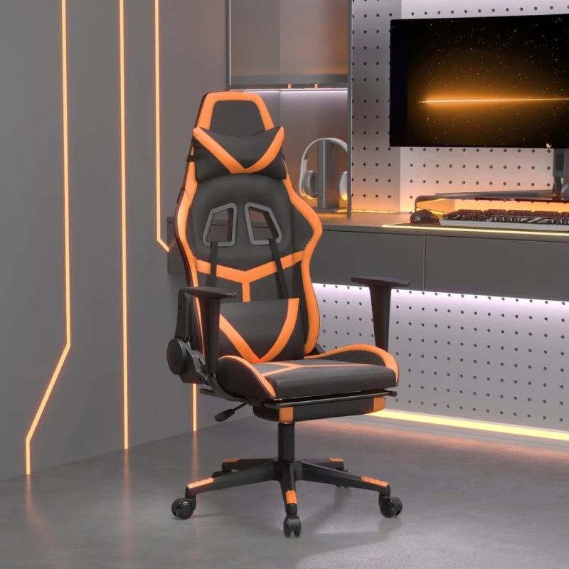 vidaXL gamingstol med massage og fodstøtte, sort/orange