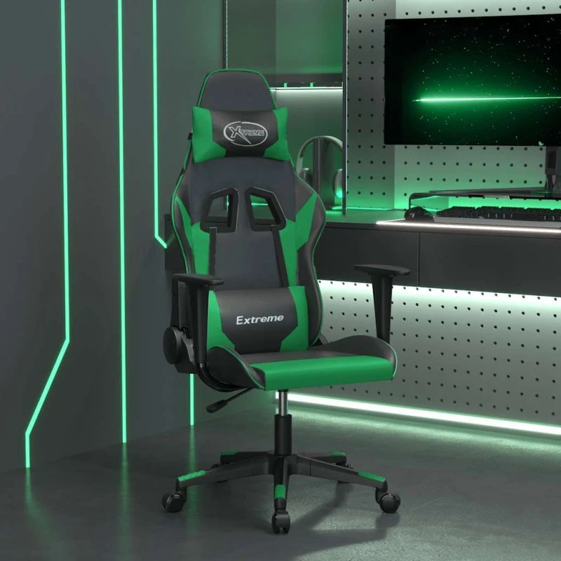 vidaXL Gamingstol med Massage, Kunstlæder Sort/Grøn