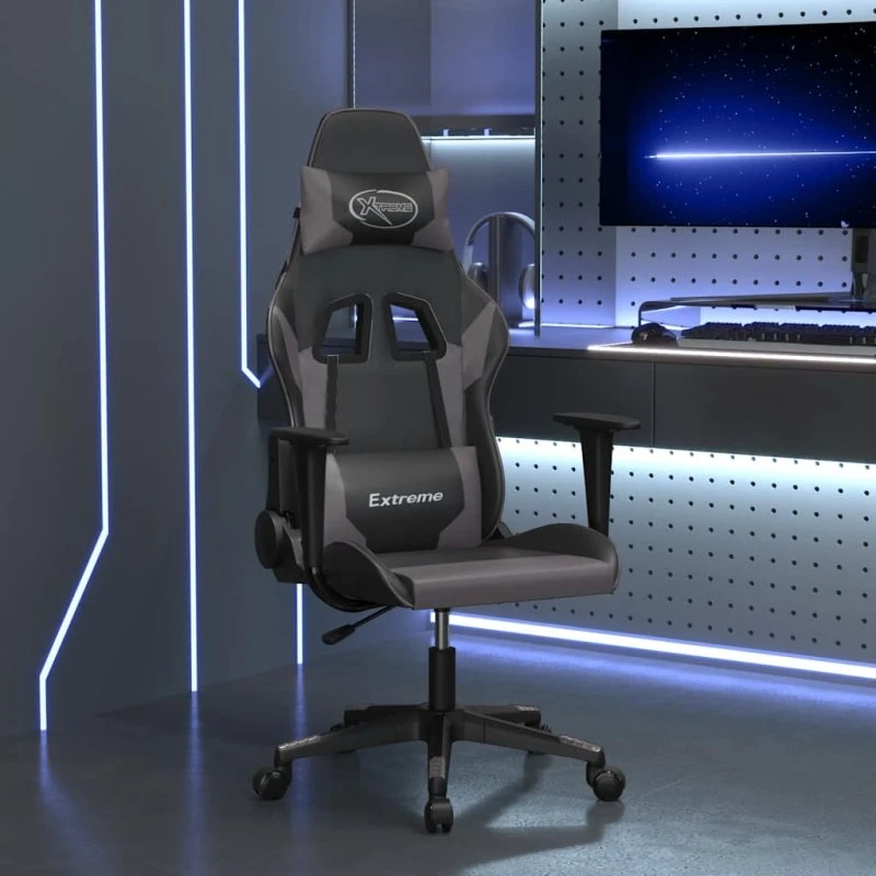 vidaXL Gamingstol med Massagefunktion, Kunstlæder Sort/Grå
