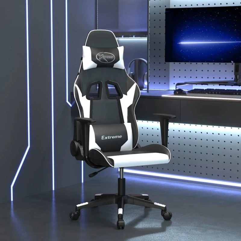 vidaXL Gamingstol med massagefunktion, kunstlæder sort/hvid