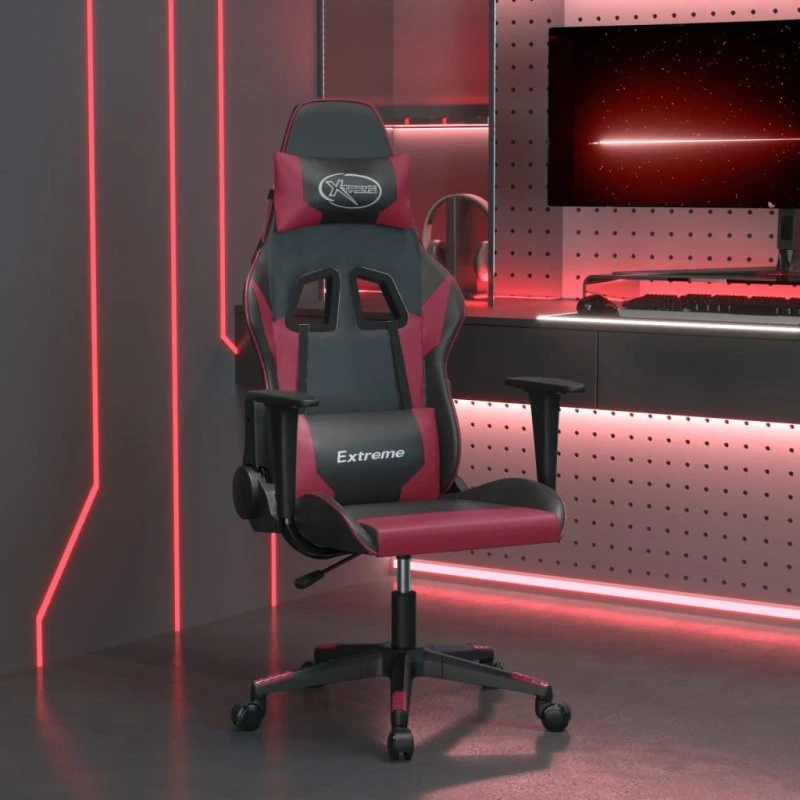 vidaXL Gamingstol med Massagefunktion, Kunstlæder Sort/Vinrød