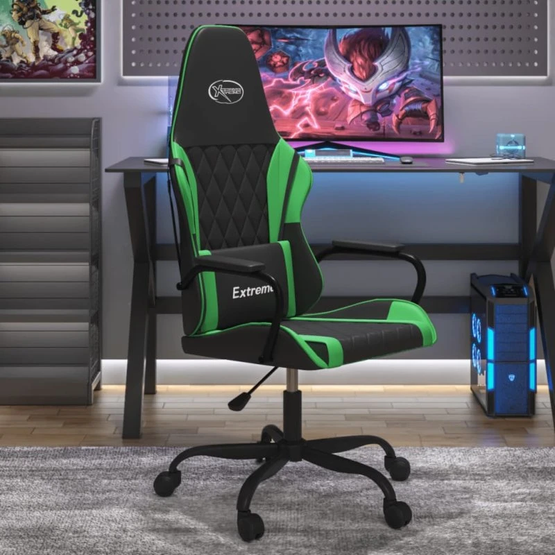 vidaXL Gamingstol med massage, kunstlæder sort/grøn