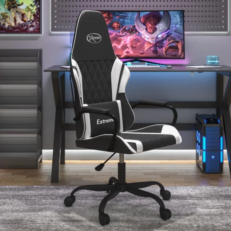 vidaXL Gamingstol med massagefunktion, kunstlæder sort/hvid