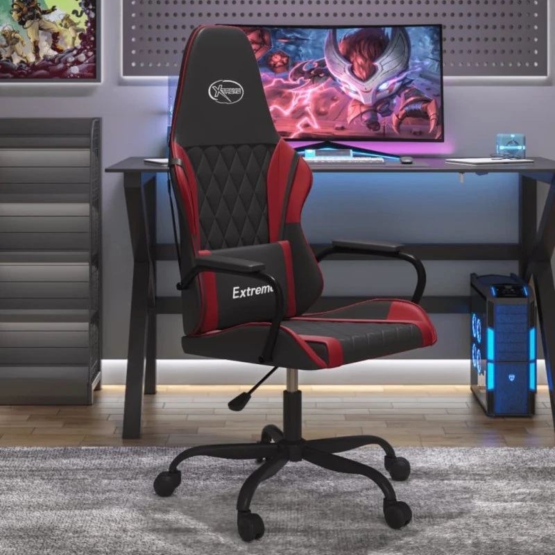vidaXL Gamingstol med Massage, Kunstlæder Sort/Vinrød