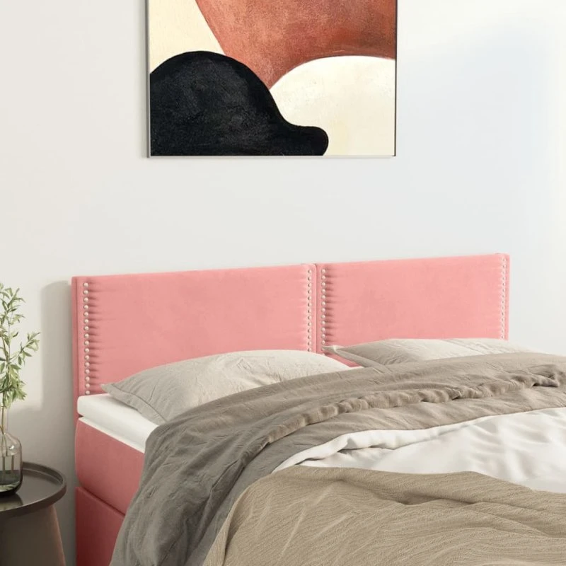 vidaXL Sengegavle 144x5x78/88 cm Fløjl Lyserød