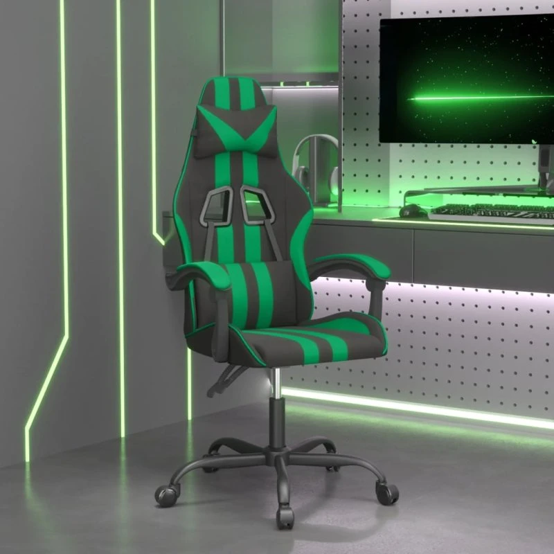 vidaXL Drejelig Gamingstol Kunstlæder Sort og Grøn