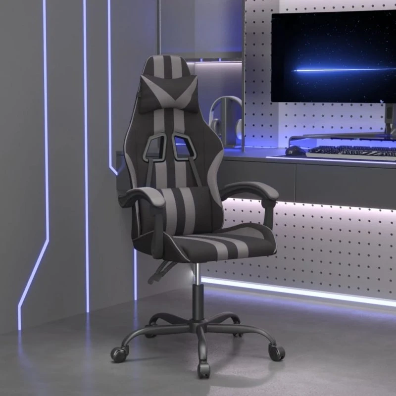 vidaXL Drejelig Gamingstol Kunstlæder Sort og Grå