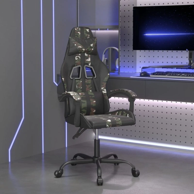 vidaXL Drejelig Gamingstol Kunstlæder Sort og Camouflage