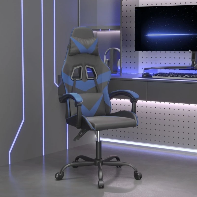 vidaXL Drejelig Gamingstol Kunstlæder Sort og Blå