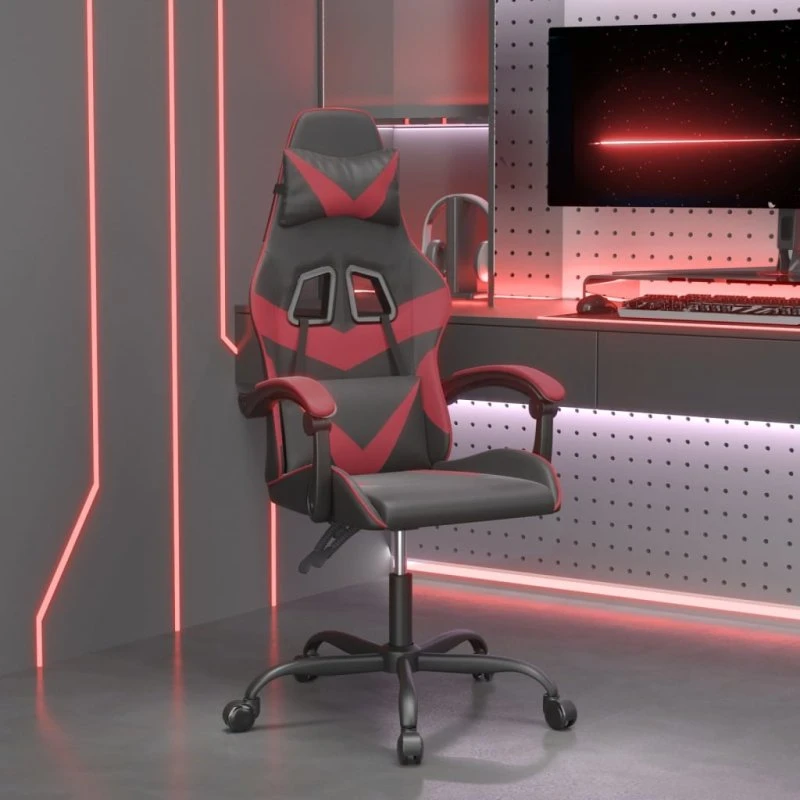 vidaXL Drejelig Gamingstol Kunstlæder Sort og Vinrød