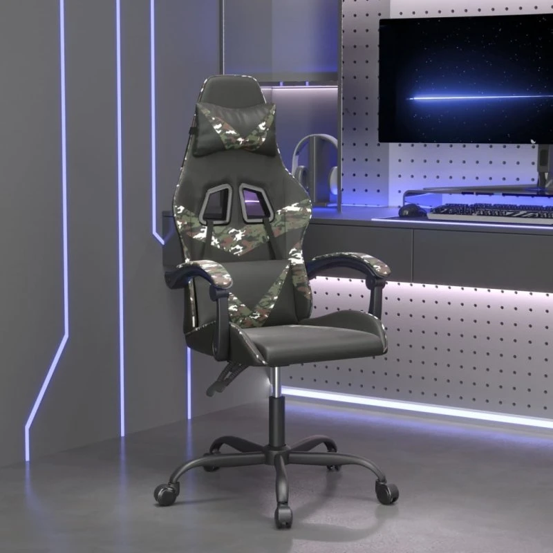 vidaXL Drejelig Gamingstol Kunstlæder Sort og Camouflage