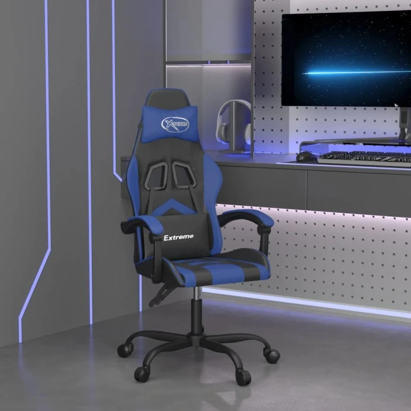 vidaXL drejelig gamingstol kunstlæder sort/blå