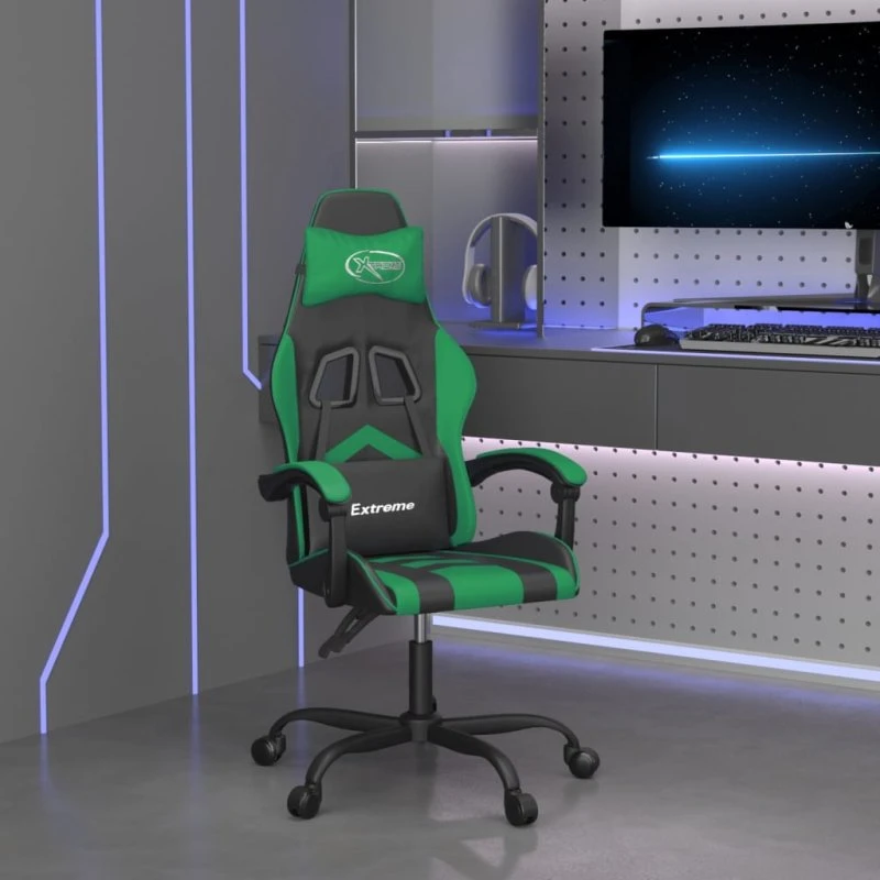 vidaXL drejelig gamingstol kunstlæder sort grøn