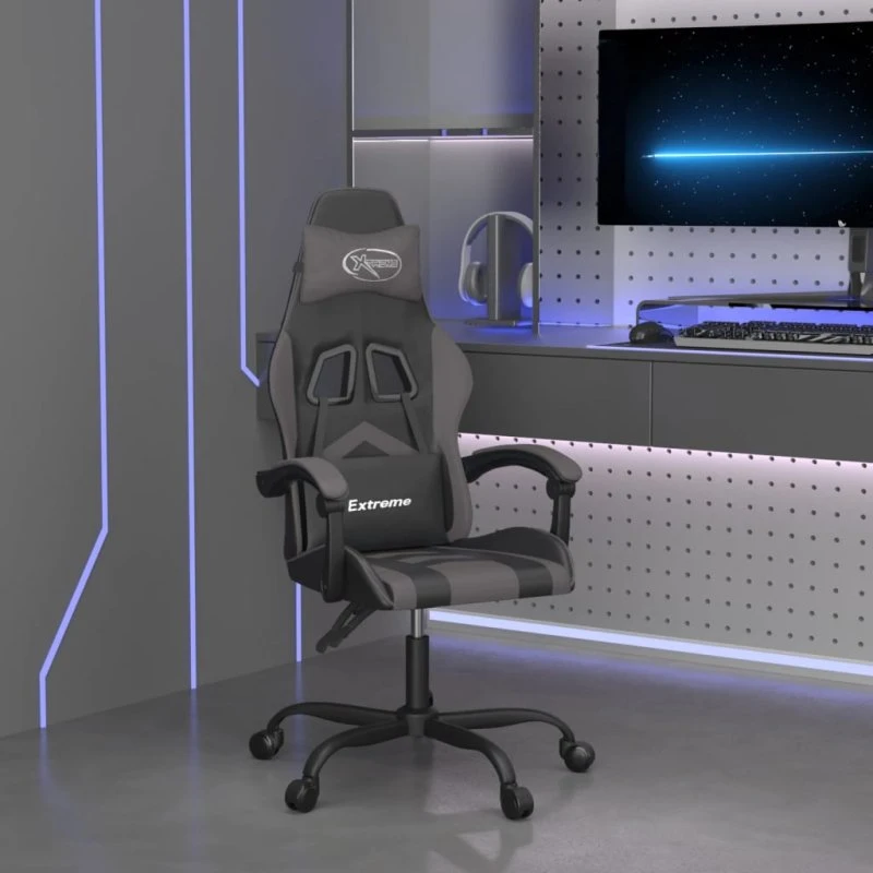 vidaXL drejelig gamingstol kunstlæder sort/grå