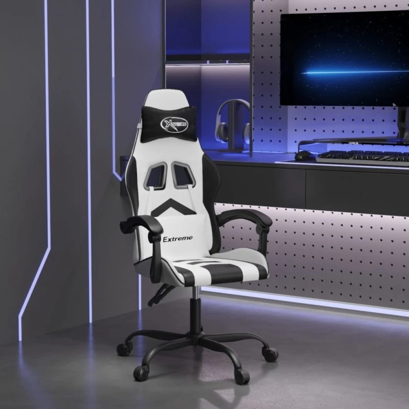 vidaXL drejelig gamingstol kunstlæder hvid og sort