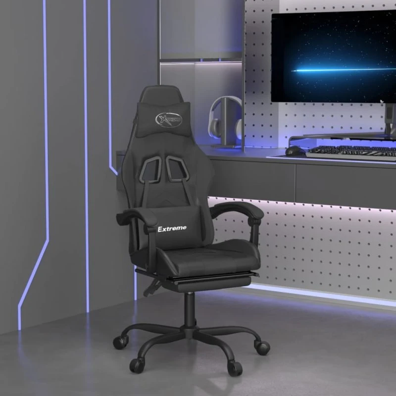 vidaXL drejelig gamingstol med fodstøtte, sort