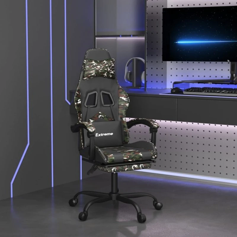 vidaXL drejelig gamingstol med fodstøtte, sort camouflage