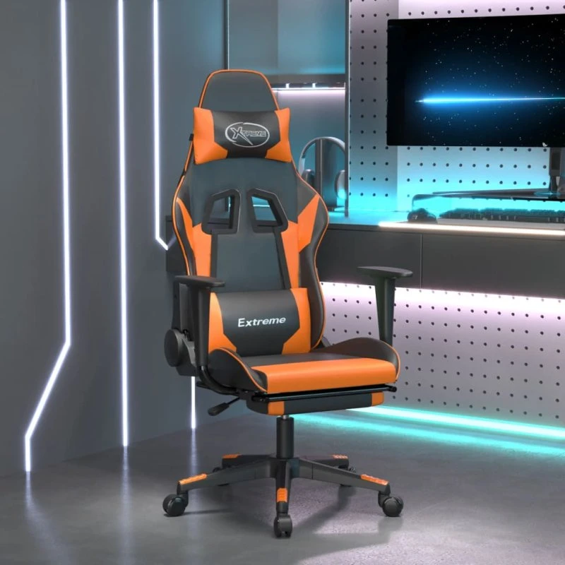 vidaXL Gamingstol med fodstøtte, kunstlæder sort/orange