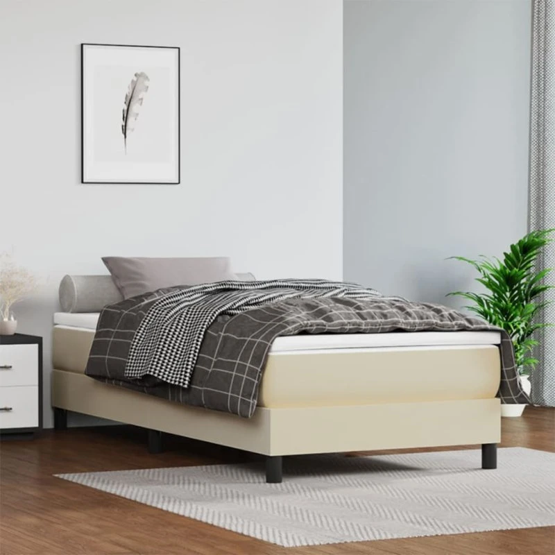 vidaXL Boxspring sengeramme 100x200 cm cremefarvet kunstlæder