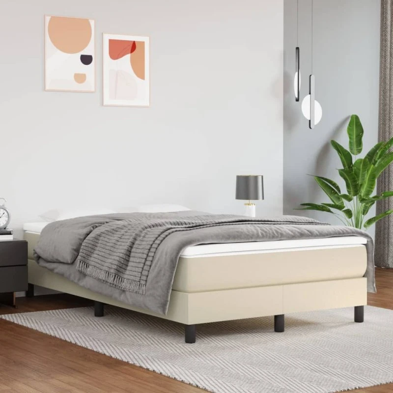 vidaXL Boxspring sengeramme 120x200 cm cremefarvet kunstlæder