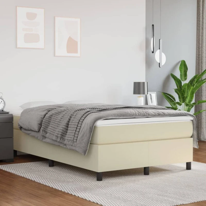 vidaXL Boxspring sengeramme 120x200 cm cremefarvet kunstlæder