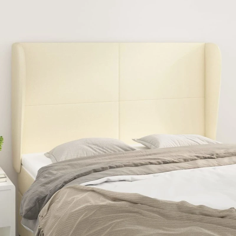 vidaXL Sengegavl med Kanter 147x23x118/128 cm Cremefarvet