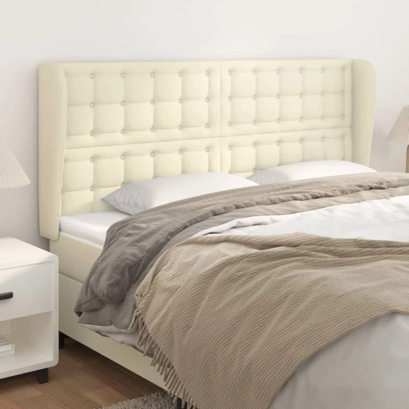 vidaXL Sengegavl med Kanter 183x23x118/128 cm Cremefarvet
