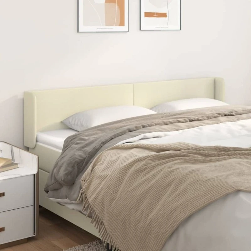 vidaXL Sengegavl med Kanter 183x16x78/88 cm Cremefarvet Kunstlæder
